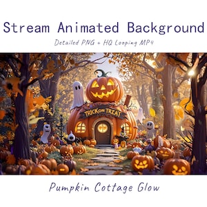 Spooky Halloween Anime Animated Background: Pumpkin Cottage, Trick or Treat, Fall Woods, Twitch Overlay, VTuber Stream, Discord Youtube OBS