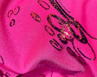 Hot Pink and Red Hologram Swirl Print  Sparkle Nylon Spandex Swimwear Dance Fabric
