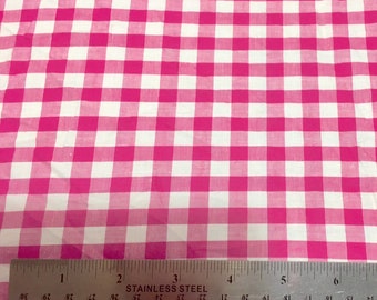 Pink and White Gingham Stretch Woven Cotton Spandex Poplin Fabric