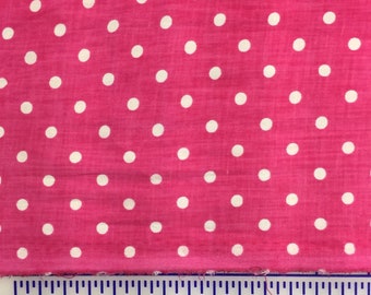 Pink w/White Polka Dot Stretch Woven Cotton Spandex Poplin Fabric