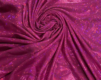 Pink Hologram Shattered Glass Metallic Sparkle Nylon Lycra Swimwear Dance Fabric