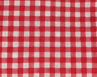 Red and White Gingham Woven Cotton Poplin Fabric