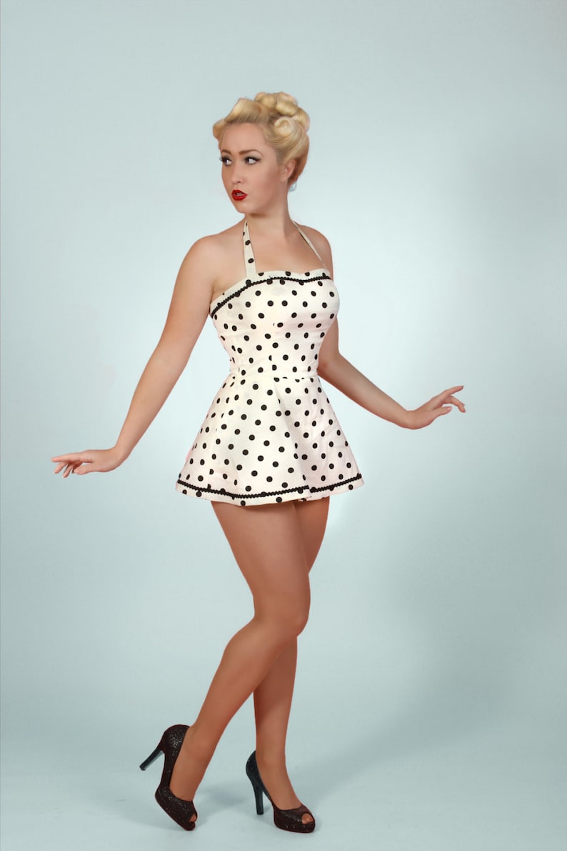 40s-50s Vintage Playsuits, Jumpsuits, Rompers History Bespoke Polka Dot Playsuit in 5 Colors $119.00 AT vintagedancer.com