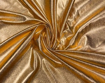 Yellow Gold Foil Liquid Metal Metallic Sparkle Nylon Spandex Swimwear Dance Fabric