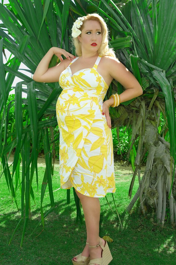 Bespoke Tiki Maternity Dress in Yellow Hawaiian Print - Etsy