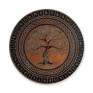 Yggdrasil Tree of Life 30cm Table Centrepiece – Norse Viking Laser-Engraved Round Wooden Table Mat