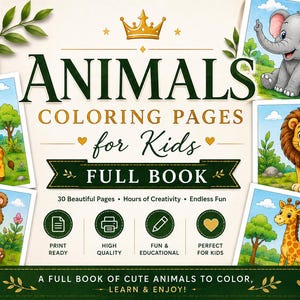 Dierenkleurboek voor kinderen: 30 leuke pagina's (digitale download)