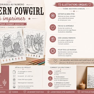 15 Coloriages au numéro Western Cowgirl à imprimer