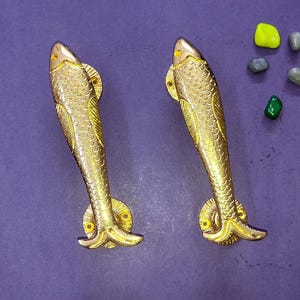 Fish Handles with Golden Chrome Polished | Pure Brass Ocean Theme Door Pull Set of 02 Pieces