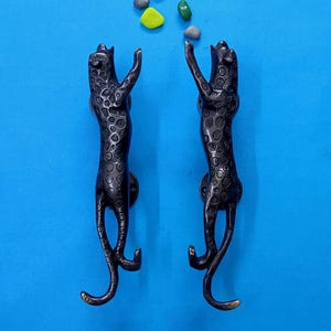 Brass Jaguar Door Handles Pair | Animal Round Base Gate Puller Decoration