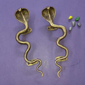 Traditional Snake Design Gate Pull Decor | Pure Brass Serpent Wooden Door Handle Pair