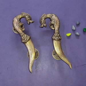 Yali Mythical Lion Door Grab Pull | Pure Brass Dragon Creature Wooden Gate Handle Pair Decor