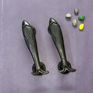 River Fish Shape Indoor Handle Pair | Pure Brass Nautical Interior Gate Pull Decor Set of 2 Pieces