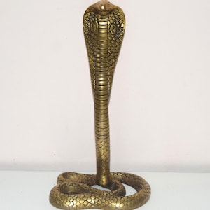 King Cobra Tabletop Statue | Pure Brass Venomous Snake Sculpture Welcoming Decorative Gift