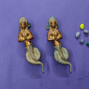 Snake Queen Door Handle Decor | Pure Brass Welcoming Lady Gate Pull Set of 02 Pieces