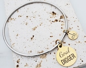 Stacking Charm Bangles Layering Jewelry Goal Digger Girl Boss Dainty Stacking Bangle Inspirational Mantra Quote Bangle Gift for Her Under 20