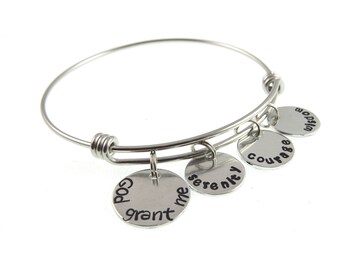 mantra bangle serenity prayer hand bracelet stamped expressions christian gifts jewelry sobriety gift
