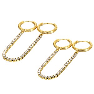 Double Piercing CZ Earrings, Cubic Zirconia Chain Dainty Hoop Earrings, Minimalist Jewelry, Gifts for Her, Double Piercing Earrings for Her