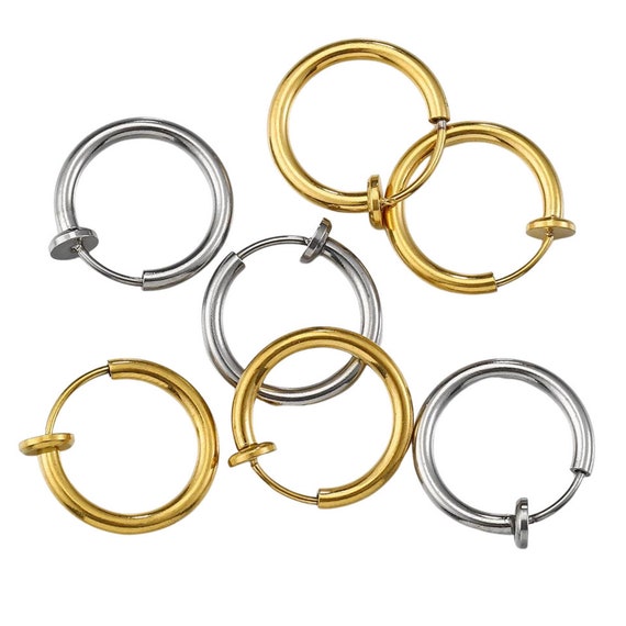 4 Paia Orecchini Finti A Clip In Oro, Cerchi In Acciaio Inossidabile Ipoallergenico, Set Dimensioni 8-14 Mm Per Uomo E Donna