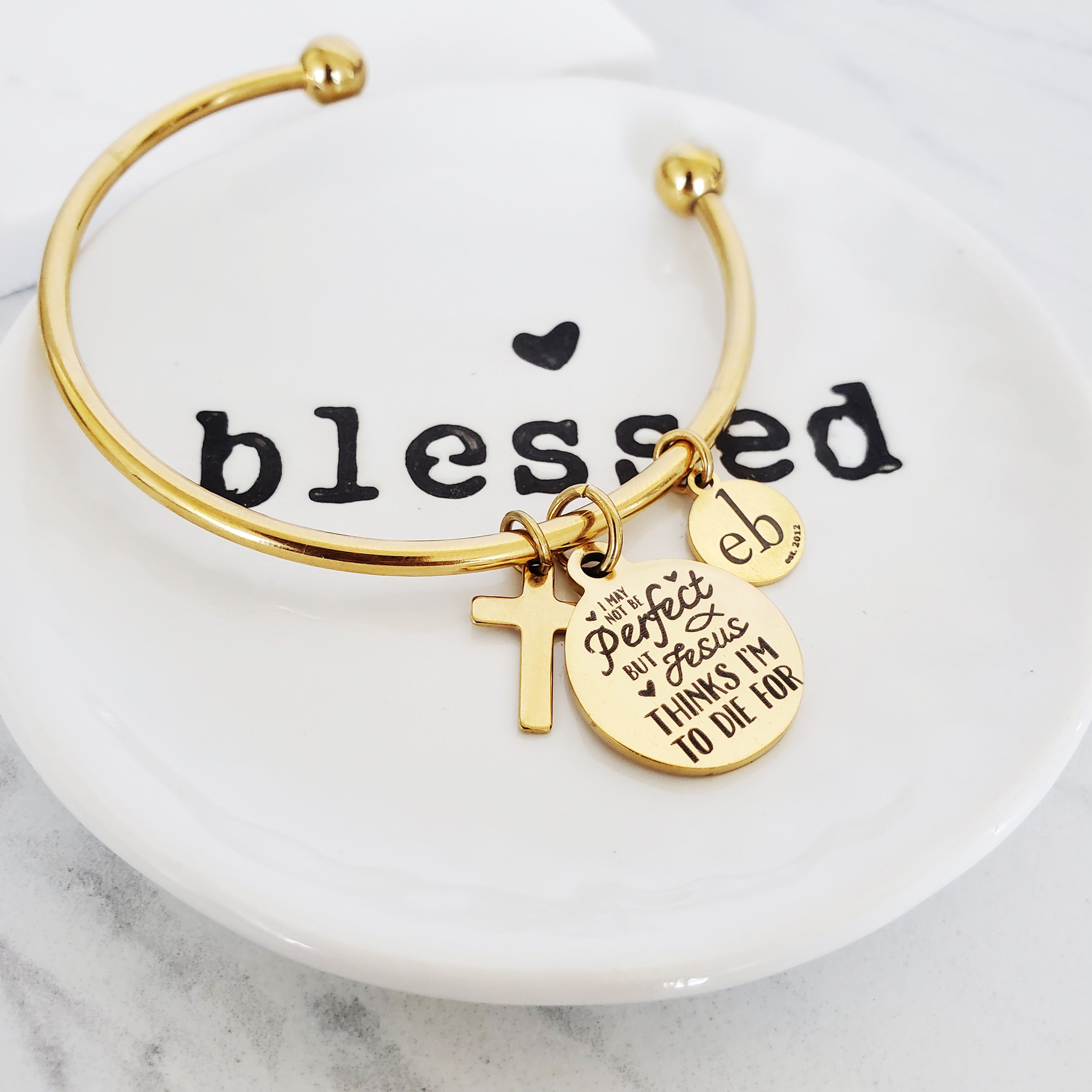 Christian Jewelry for Women Charm Bracelet Gold Cross Bangle Etsy
