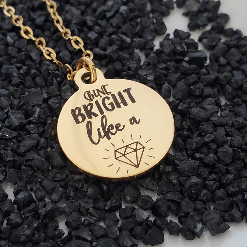 Inspirational Gift, Shine Bright Like a Diamond Quote, Gold Charm Necklace, Encouragement Gifts for Daughter, Graduation Gift Idea for Her image 2
