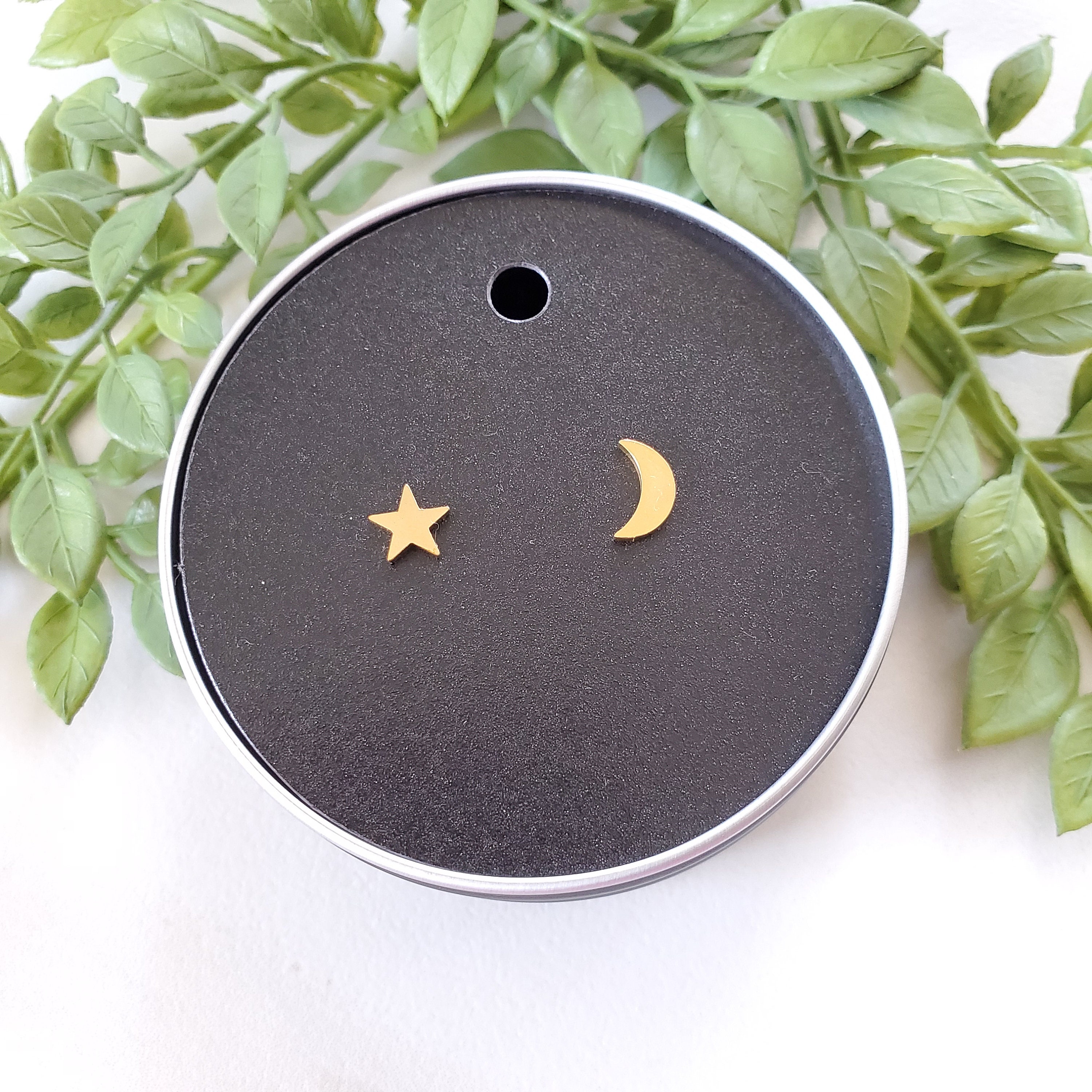 Tiny Gold Star Moon Earrings Personalized Gift Wrapped | Etsy