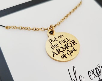 Christian Armor of God Christian Charm Necklace, Encouragement Jewelry, Gold Charm Necklace, Mother's Day Gift Idea for Her