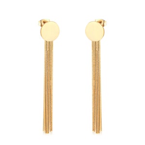 Gold Tassel Earrings, Dangle Minimalist Statement Earrings, Anti Tarnish, Hypoallergenic, Waterproof, Perfect Jewelry Gifts for Her image 1