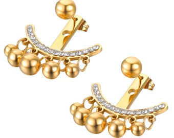 Gold Ball Ear Crystal Jacket Earrings, Minimalist Waterproof Earrings, Ear Cuff, Hypoallergenic, Perfect Gift for Her, Unique Earrings