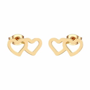 Valentine's Day Gifts, Double Heart Earrings, Heart Symbol Earrings, Love Gold Studs, Dainty Earrings, Minimalist Earrings, Gifts for Her