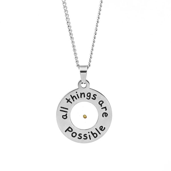 Silver All Things Are Possible, Mustard Seed & Faith Necklace, Christian Jewelry Gift Idea for Her, Encouragement Jewelry, Mother's Day Gift