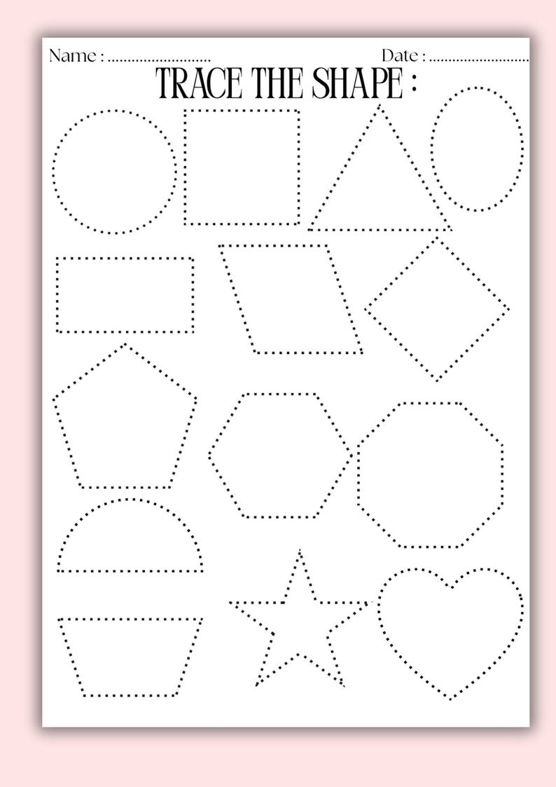2D Shape Tracing Worksheets 14 Shapes Printable PDF Preschool ...
