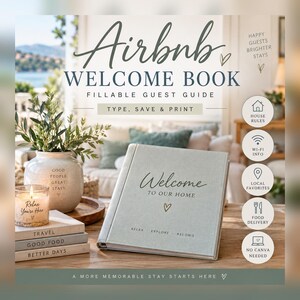 May include: A light blue welcome book with the text Welcome TO OUR HOME, RELAX EXPLORE BELONG. Beside it sits a ceramic vase with greenery, a candle labelled Relax You're Here, and three stacked books labelled TRAVEL, GOOD FOOD, BETTER DAYS.