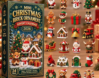 24-Day Christmas Building Block Advent Calendar, 24 Mini 3D DIY Christmas Ornaments, Buildable Holiday Countdown, Christmas Tree Decor