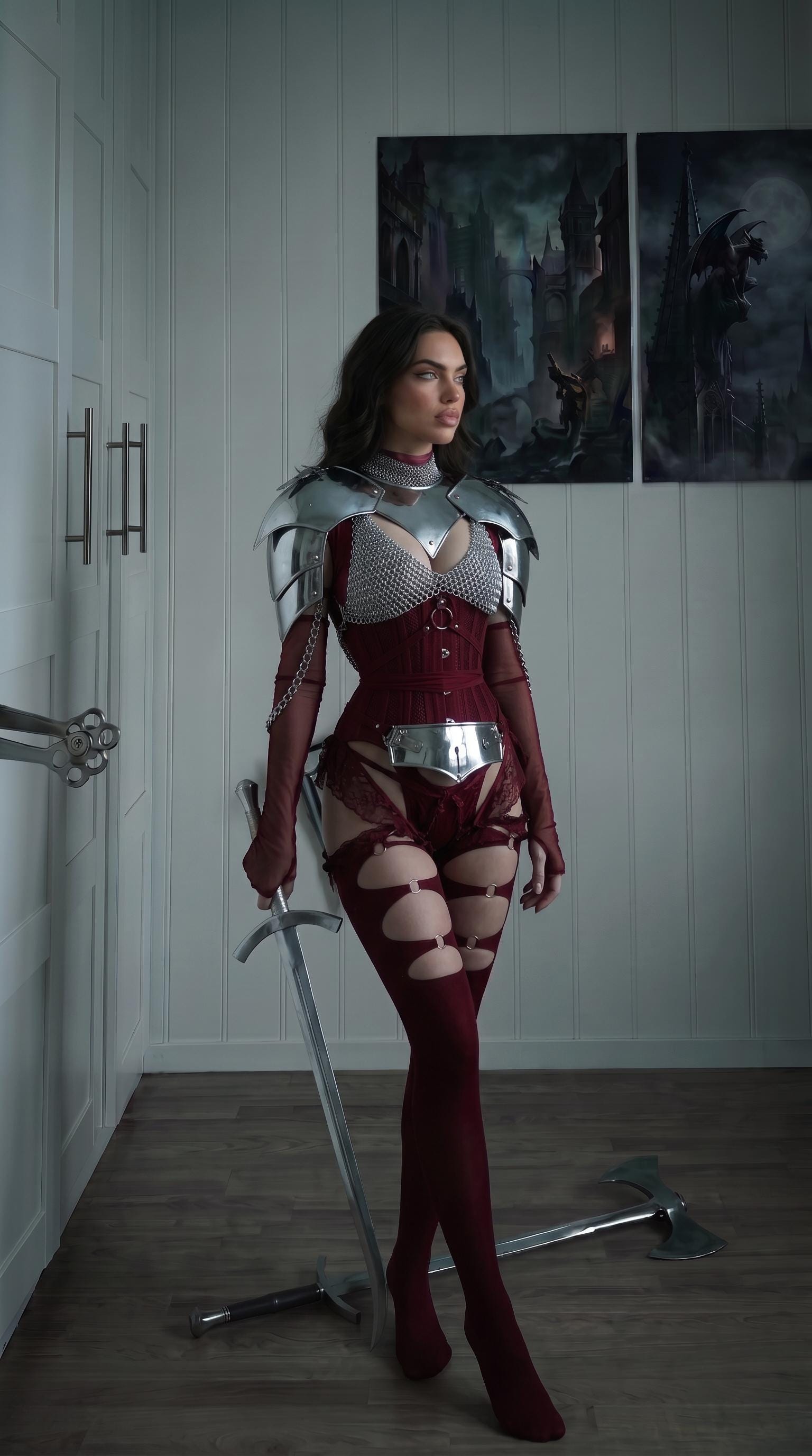 Female knight Armor Set Chainmail Lingerie