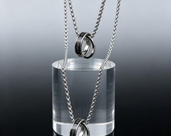 Conjunto de collar con anillo doble de acero de titanio, joyería minimalista en capas.