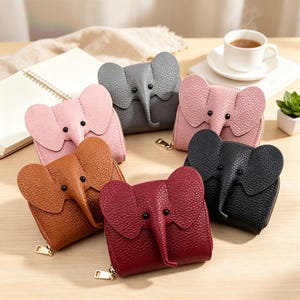 Elephant Accordion Card Holder, Lychee Texture Mini Wallet, Slim Organizer pouch