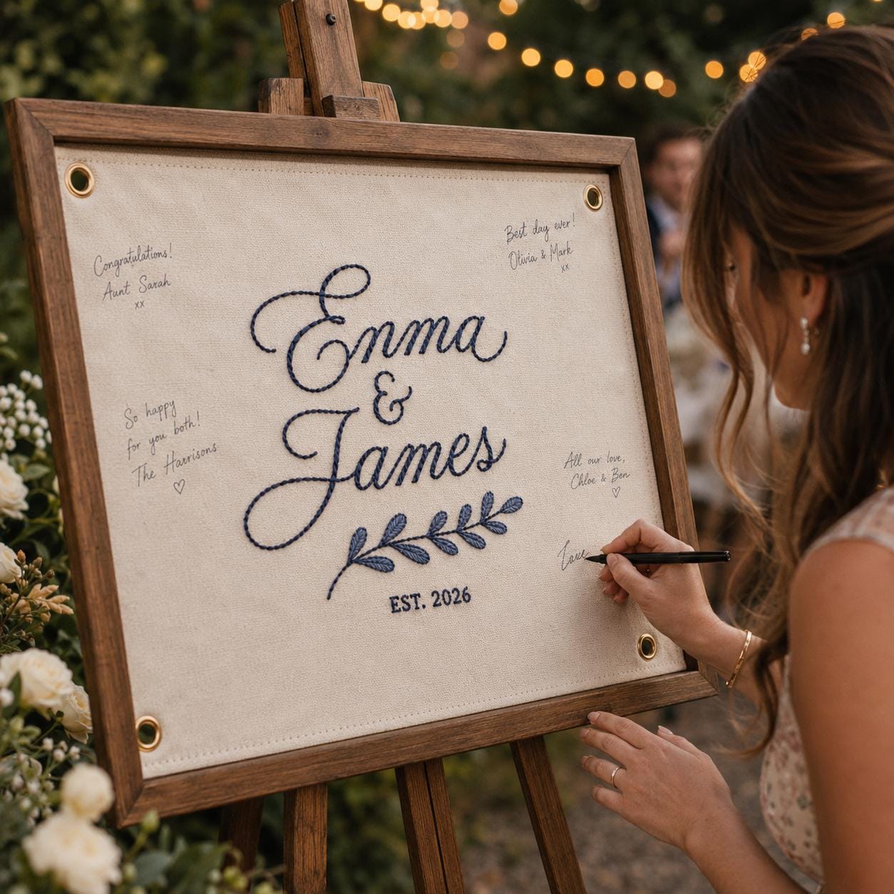 Custom Wedding Guest Book Alternative, Embroidered Canvas Sign Guests Sign, Personalized Welcome Banner, Custom Name Keepsake, Chain Stitch