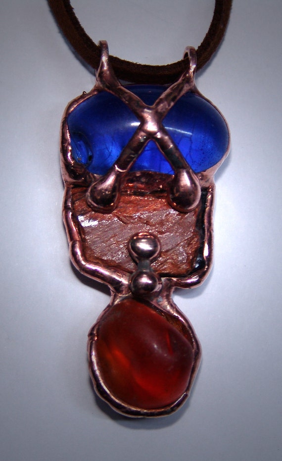 Items similar to Glass Pendant With Obsidian Stone on Etsy