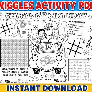 Wiggles födelsedagsaktivitetsblad PDF, utskrivbara festspel för barn, målar- och roliga arbetsblad, direktnedladdning