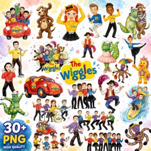 Wiggles Clipart PNG-paket | Wiggles-karaktärer PNG | Barnkalas Clipart | Sublimeringsdesign för födelsedagar | Direkt nedladdning