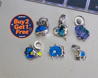 Blue series marine animals Beaded Silver Pendant|Fits Pandora European Style Charm Bracelets | Bracelet  Necklace Charm | Gift for Her