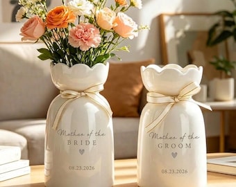 Flower Ceramic Vase Personalized Wedding Vintage Living Room Bedroom Kitchen Office Bathroom Decor Housewarming Gift For Her Bride Mom Groom