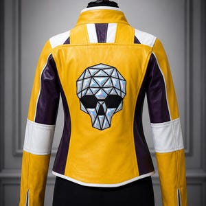 Dead As Disco Inspired Outfit | Yellow Cyber Biker Jacket | Skull Patch, Futuristic Cosplay Costume