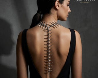 Gothic-Wirbelsäulenschmuck, Wirbel-Rücken-Piercing, Cyberpunk-Accessoire, alternative Mode, Skelett-Körperschmuck, silberne Wirbelsäulen-Halskette, ausgefallenes Geschenk
