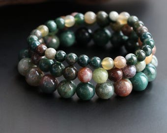 Armband med naturligt agat, armband med flerfärgade ädelstenspärlor, bohemiska smycken i jordfärger