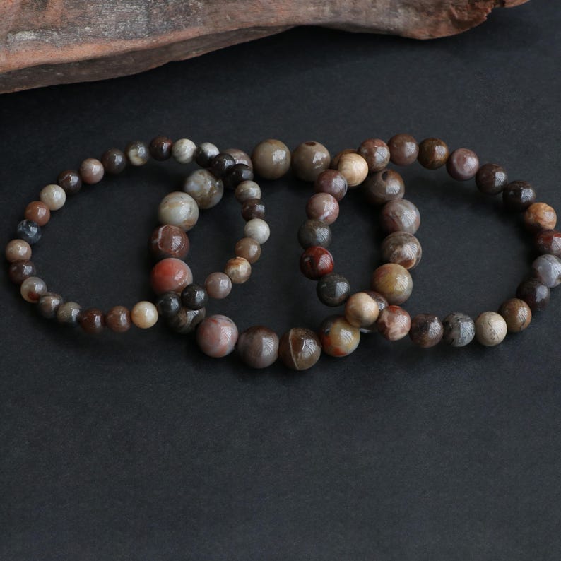 Armband med förstenat trä, armband med fossila stenar, handgjorda ädelstenssmycken, boho minimalistiskt armband, naturinspirerad gåva bild 6