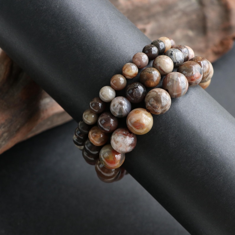 Armband med förstenat trä, armband med fossila stenar, handgjorda ädelstenssmycken, boho minimalistiskt armband, naturinspirerad gåva bild 11