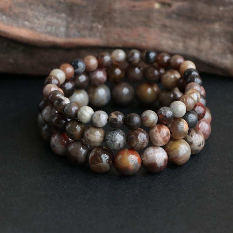 Armband med förstenat trä, armband med fossila stenar, handgjorda ädelstenssmycken, boho minimalistiskt armband, naturinspirerad gåva bild 9