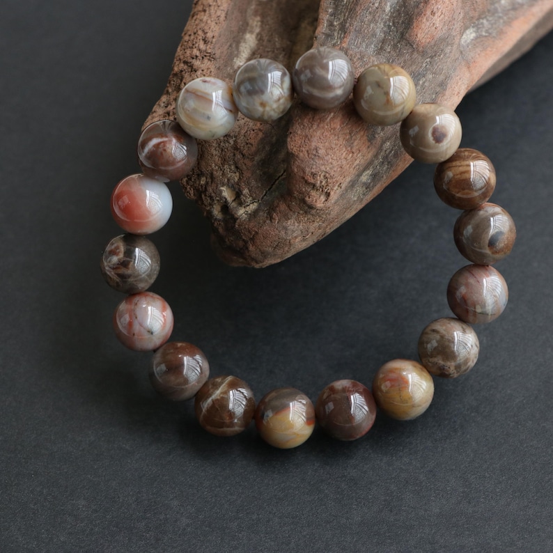 Armband med förstenat trä, armband med fossila stenar, handgjorda ädelstenssmycken, boho minimalistiskt armband, naturinspirerad gåva bild 10